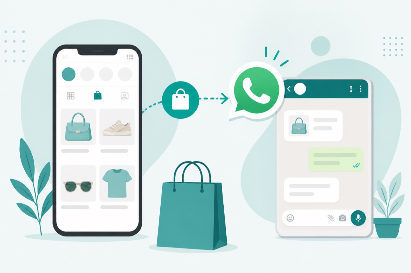 دستیار فروش در حال پاسخ به دایرکت اینستاگرام و انتقال مشتری به واتساپ